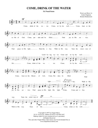 Thumbnail of first page of Come, Drink of the Water (vocal score) piano sheet music PDF by Bonnie Heidenreich.