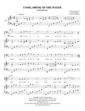 Thumbnail of first page of Come, Drink of the Water piano sheet music PDF by Bonnie Heidenreich.