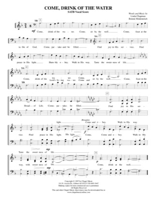 Thumbnail of first page of Come, Drink of the Water (vocal score) (2) piano sheet music PDF by Bonnie Heidenreich.