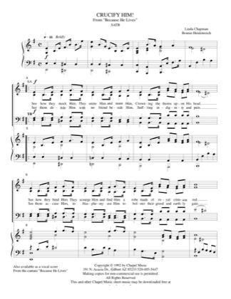 Thumbnail of first page of Crucify Him! piano sheet music PDF by Bonnie Heidenreich.