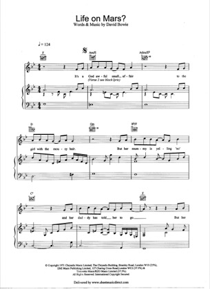 Thumbnail of first page of Life On Mars piano sheet music PDF by David Bowie.