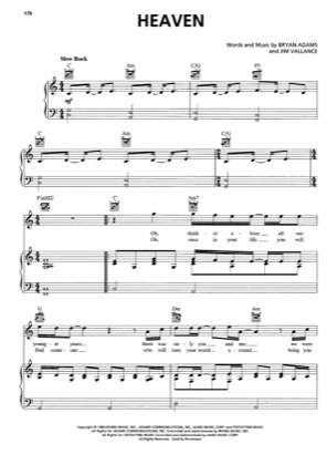 Thumbnail of first page of Heaven piano sheet music PDF by Bryan Adams .