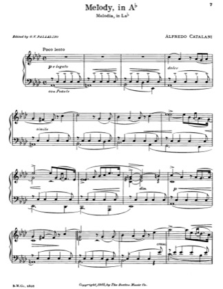 Thumbnail of first page of Melody in A Flat piano sheet music PDF by Alfredo Catalani.