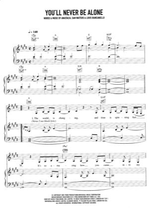 Thumbnail of first page of You'll Never Be Alone piano sheet music PDF by Anastacia.