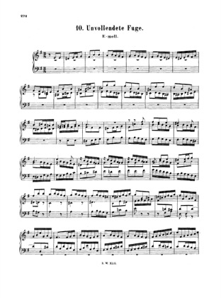 Thumbnail of first page of Fugue in E Minor piano sheet music PDF by Bach.