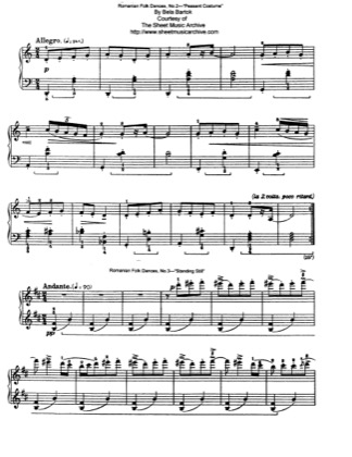 Thumbnail of first page of Peasant Costume piano sheet music PDF by Bartok.