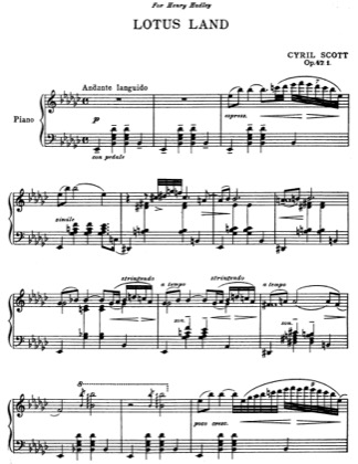 Thumbnail of first page of Lotus Land piano sheet music PDF by Cyril Scott.