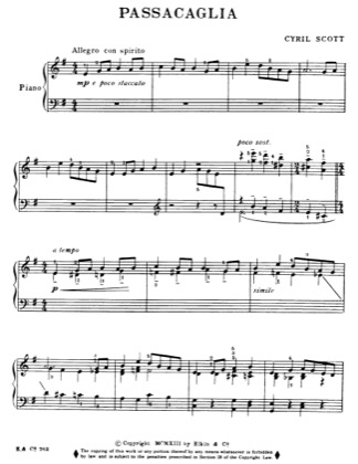 Thumbnail of first page of Passacaglia piano sheet music PDF by Cyril Scott.