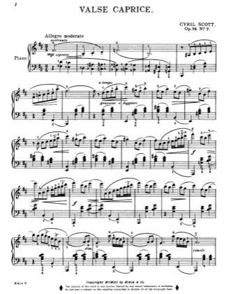 Thumbnail of first page of Valse Caprice piano sheet music PDF by Cyril Scott.