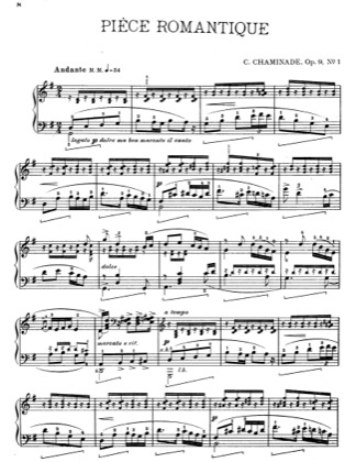 Thumbnail of first page of Piece Romantique Op.9 piano sheet music PDF by Cecile Chaminade.