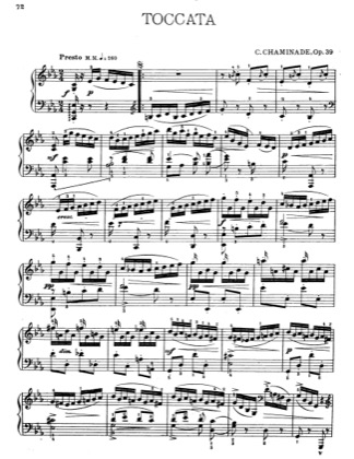 Thumbnail of first page of Toccata Op 39 piano sheet music PDF by Cecile Chaminade.