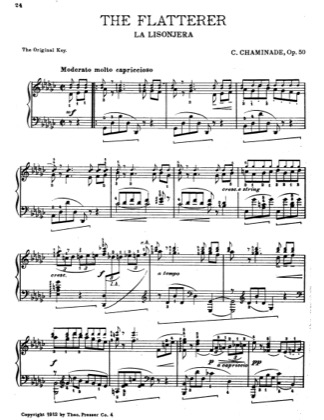 Thumbnail of first page of La Lisonjera (The Flatterer) piano sheet music PDF by Cecile Chaminade.