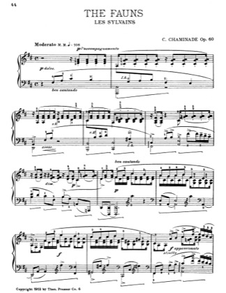 Thumbnail of first page of Les Sylvains (The Fauns) piano sheet music PDF by Cecile Chaminade.