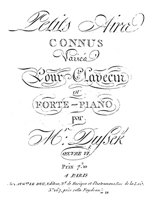 Thumbnail of first page of Petits Airs Connus Varies piano sheet music PDF by Dussek.