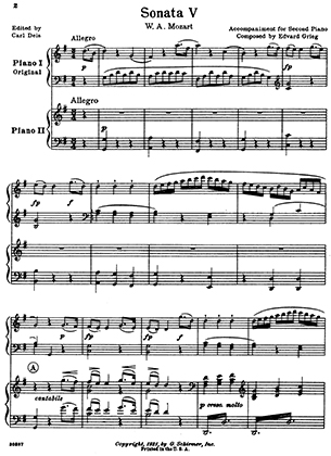 Thumbnail of first page of Accompaniment for Second Piano, Sonata V piano sheet music PDF by Grieg.