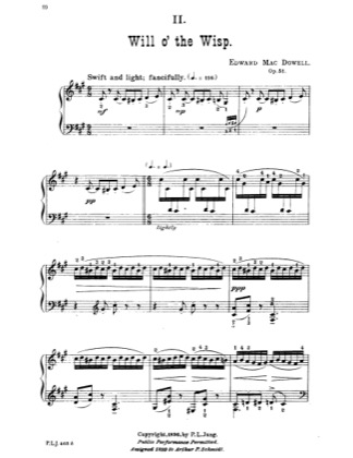 Thumbnail of first page of Will â€˜O The Wisp piano sheet music PDF by Edward MacDowell.
