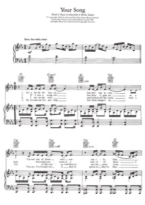 Thumbnail of first page of Your Song (with vocals) piano sheet music PDF by Elton John.