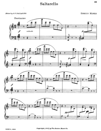 Thumbnail of first page of Saltarello piano sheet music PDF by Enrico Mineo.