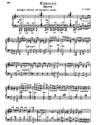 Thumbnail of first page of Rakoczy piano sheet music PDF by Liszt.