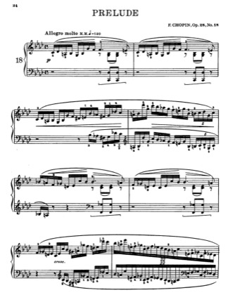Thumbnail of first page of Prelude in F Minor piano sheet music PDF by Chopin.