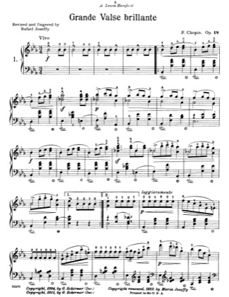 Thumbnail of first page of Grande Valse Brillante piano sheet music PDF by Chopin.