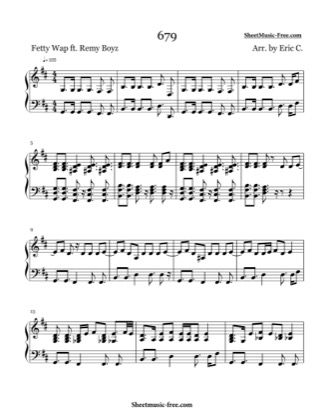 Thumbnail of first page of 679 piano sheet music PDF by Fetty Wap.