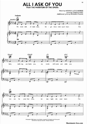 Thumbnail of first page of All I Ask Of You  piano sheet music PDF by The Phantom Of The Opera .