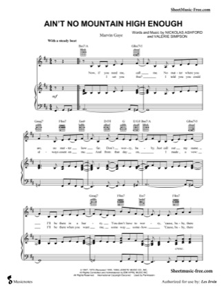 Thumbnail of first page of Ain't No Mountain High Enough  piano sheet music PDF by Marvin Gaye.