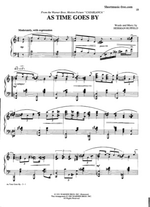 Thumbnail of first page of As Time Goes By  piano sheet music PDF by Casablanca.