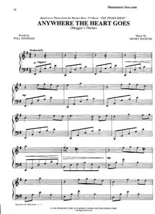 Thumbnail of first page of Anywhere The Heart Goes  piano sheet music PDF by Henry Mancini.