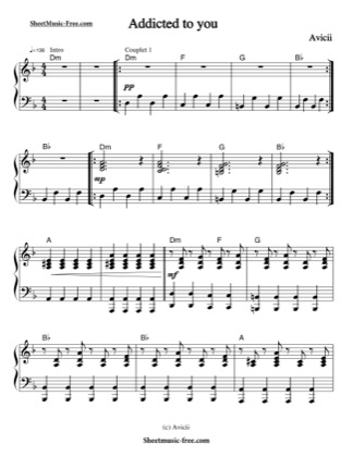 Thumbnail of first page of Addicted To You  piano sheet music PDF by Avicii.