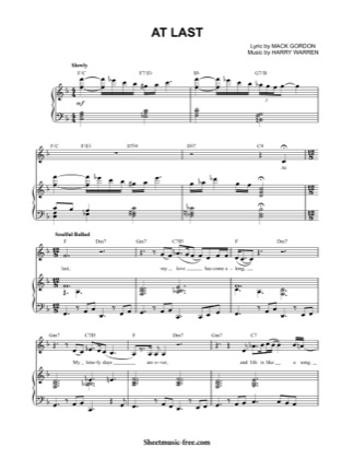 Thumbnail of first page of At Last  piano sheet music PDF by Etta James.