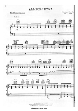Thumbnail of first page of All For Leyna  piano sheet music PDF by Billy Joel.