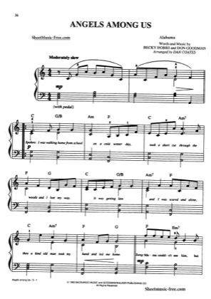 Thumbnail of first page of Angels Among Us  piano sheet music PDF by Alabama.
