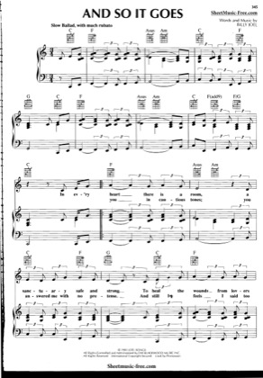 Thumbnail of first page of And So It Goes  piano sheet music PDF by Billy Joel.
