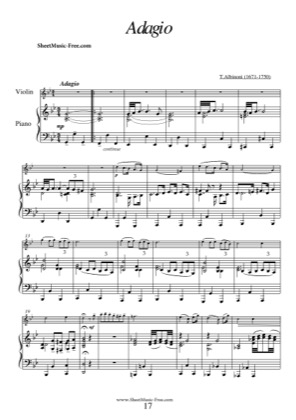 Thumbnail of first page of Adagio  piano sheet music PDF by Albinoni.