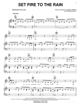 Thumbnail of first page of Set Fire To The Rain piano sheet music PDF by Adele.