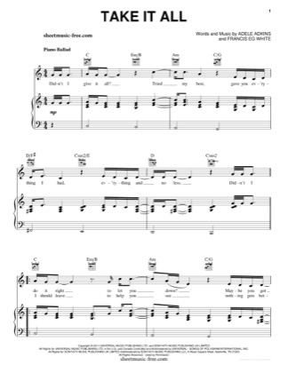 Thumbnail of first page of Take It All piano sheet music PDF by Adele.