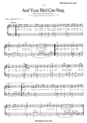 Thumbnail of first page of And Your Bird Can Sing piano sheet music PDF by The Beatles.