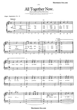 Thumbnail of first page of All Together Now piano sheet music PDF by The Beatles.