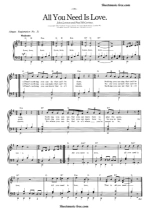 Thumbnail of first page of All You Need Is Love piano sheet music PDF by The Beatles.