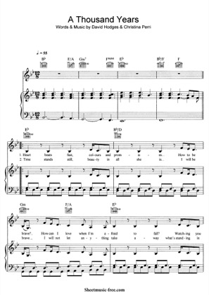 Thumbnail of first page of A Thousand Years piano sheet music PDF by Christina Perri.