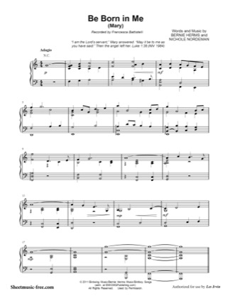Thumbnail of first page of Be Born In Me  piano sheet music PDF by The Story.
