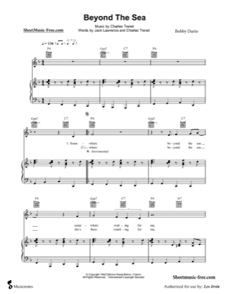 Thumbnail of first page of Beyond The Sea  piano sheet music PDF by Bobby Darin.