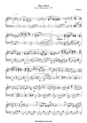 Thumbnail of first page of Blue Bird  piano sheet music PDF by Naruto.