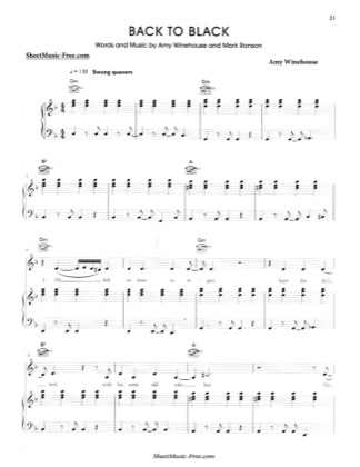 Thumbnail of first page of Back To Black  piano sheet music PDF by Amy Winehouse.