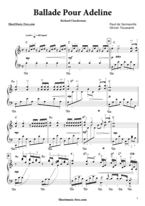 Thumbnail of first page of Ballade Pour Adeline  piano sheet music PDF by Richard Clayderman.