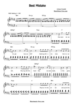 Thumbnail of first page of Best Mistake  piano sheet music PDF by Ariana Grande.