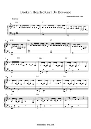 Thumbnail of first page of Broken Hearted Girl  piano sheet music PDF by Beyonce.