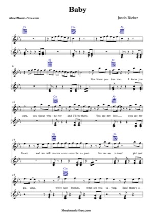 Thumbnail of first page of Baby  piano sheet music PDF by Justin Bieber.